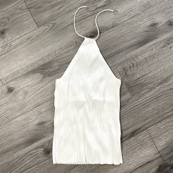 Line Dot Halter Tank Pearl Rib Sweater Sleeveless Top Revolve White Ivory XS - Picture 6 of 6